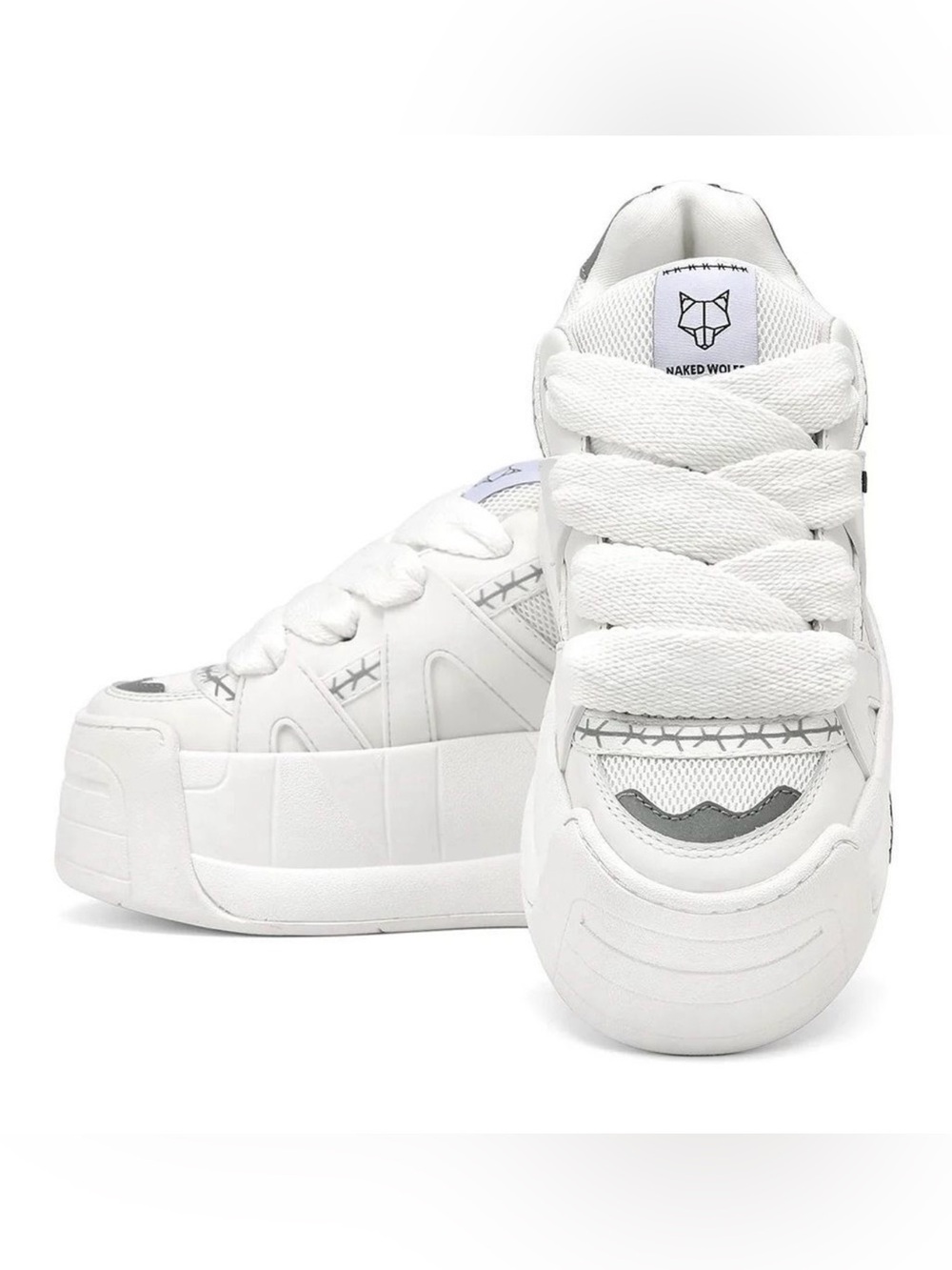 Naked Wolfe White Platform Lace-Up Slider Sneakers with Gray Accents